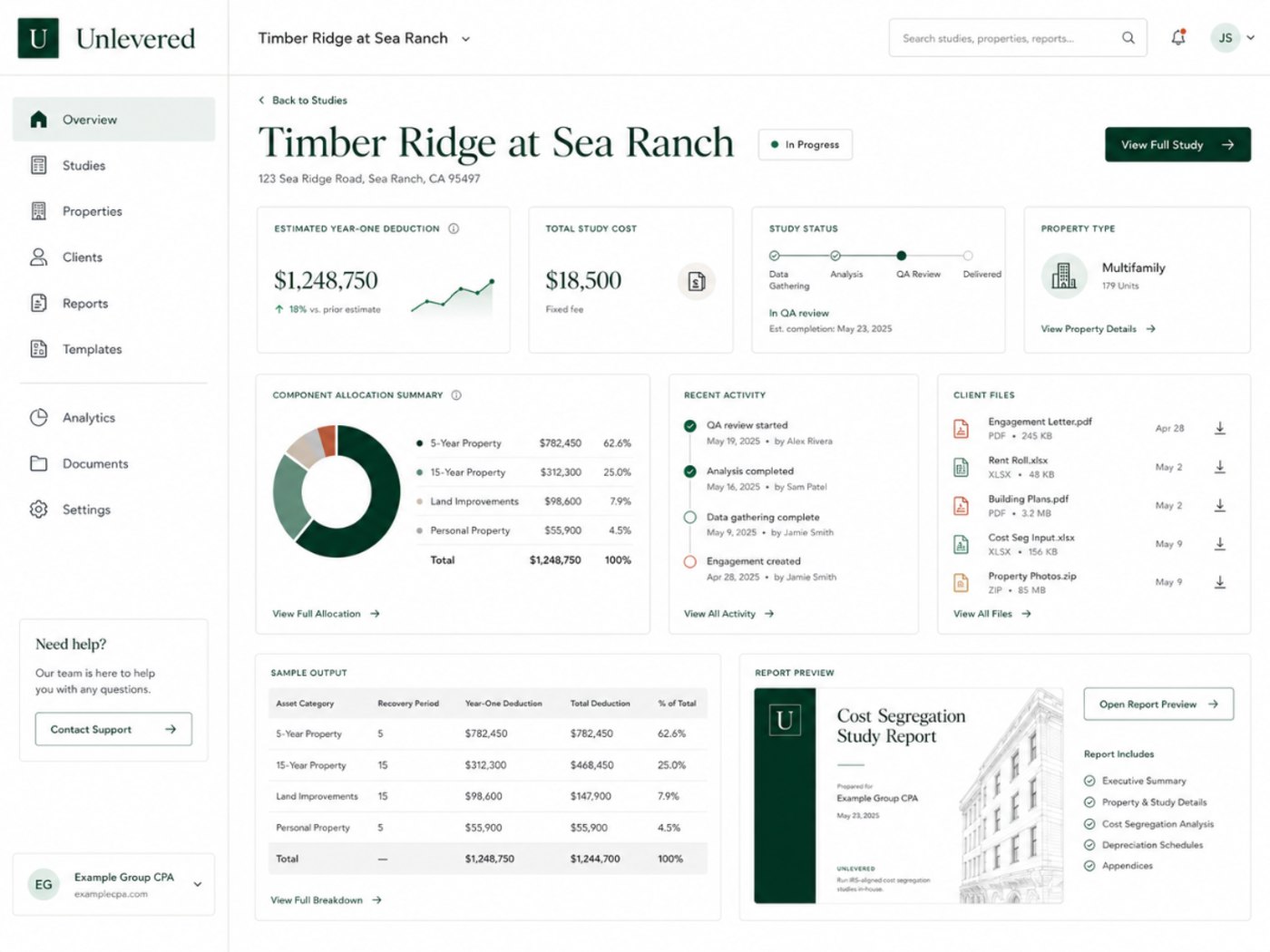 Unlevered CPA dashboard preview