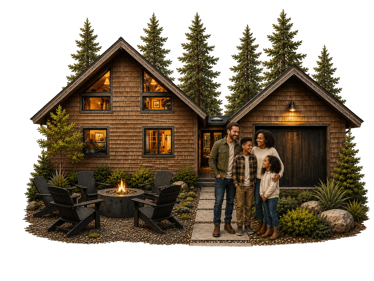 Olive and Alex with their two kids in front of their Sea Ranch cabin